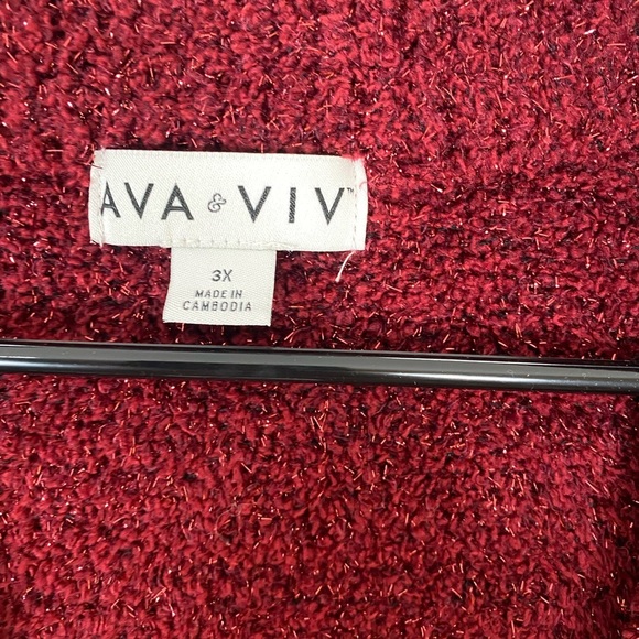 Ava & Viv Red Metallic V Neck Holiday Sweater size 3X - Picture 4 of 10